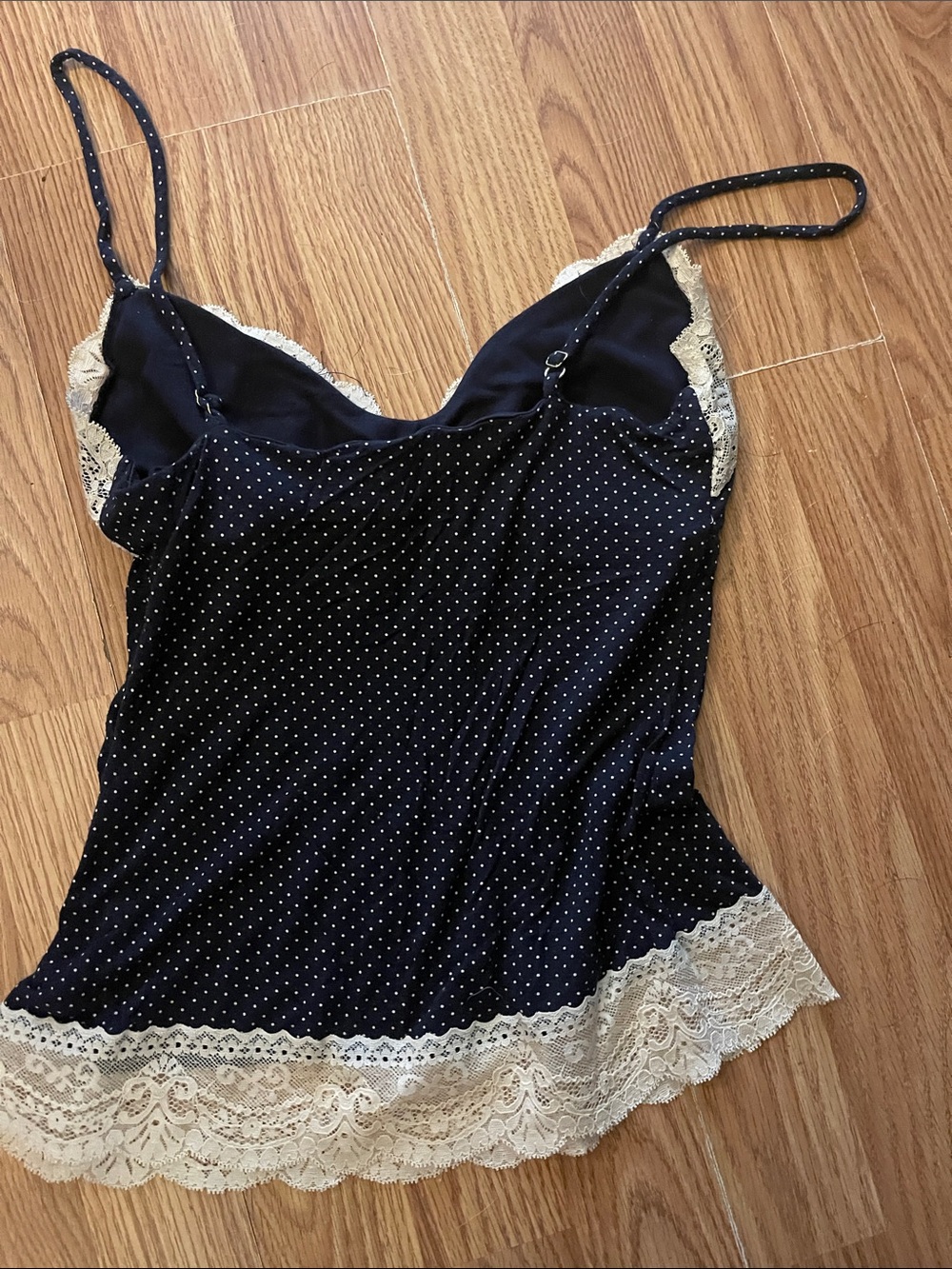PINK Victoria's Secret Black Polka Dot Lace-Trim Camisole with Cream Lace - Picture 2 of 3